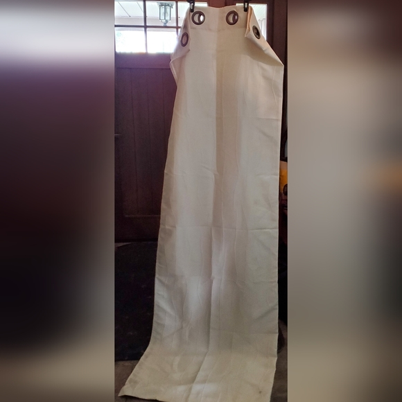 Textured Fabric Curtain Panel Polyester, Ivory, Machine Washable - Picture 2 of 6